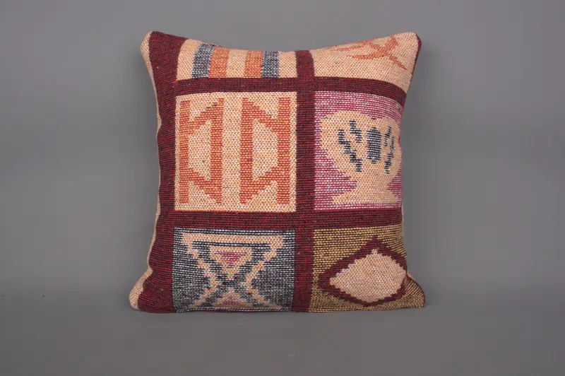 18x18 Orange Pillow Sham, Pillow for Couch, Kilim Pillow Cover, Kilim Pillow, Handmade Cushion, Bohemian Cushion Cushion, Cushion - 3