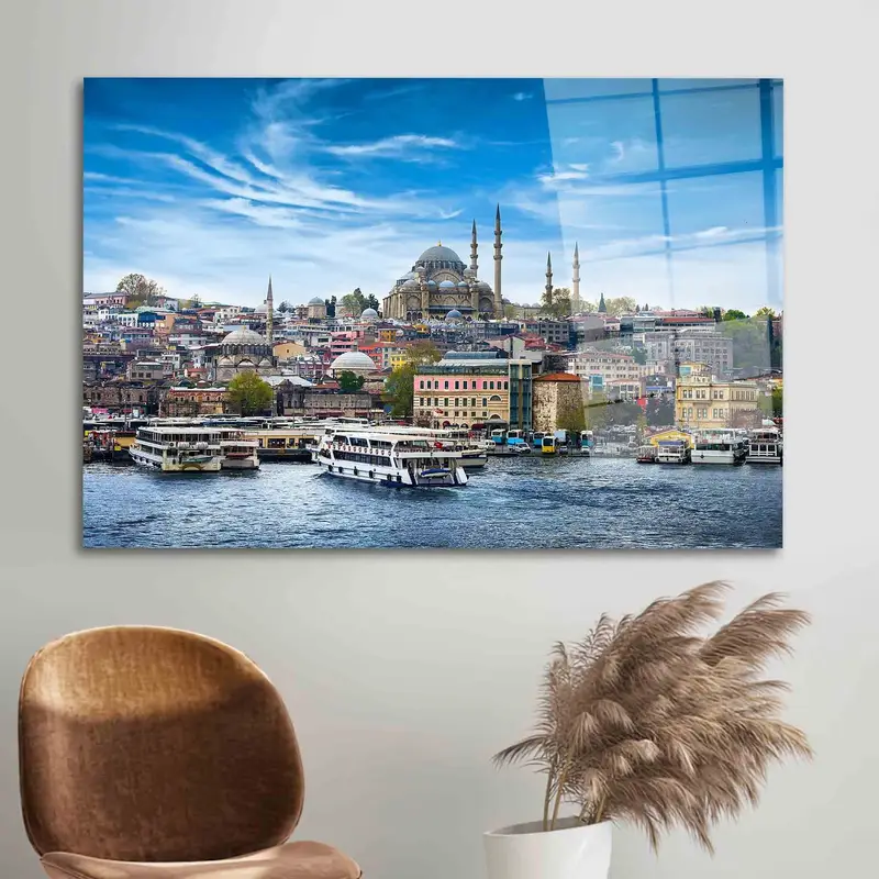 Elegant Istanbul Seascape Printed Glass - Modern Turkish Decor