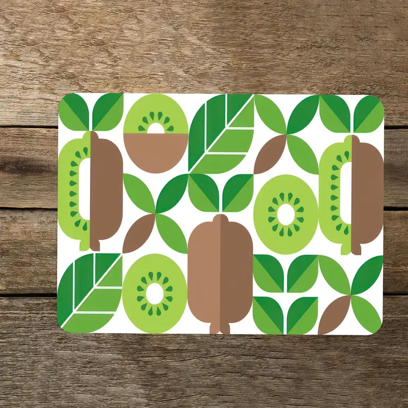 Kiwi Design Glass Cutting Board with Fruits and Leaves Pattern