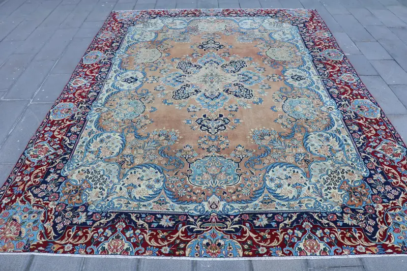 Vintage 9.6x11.9 ft Rug, Turkish Oversize Rug, Blue Southwestern Rug - 1