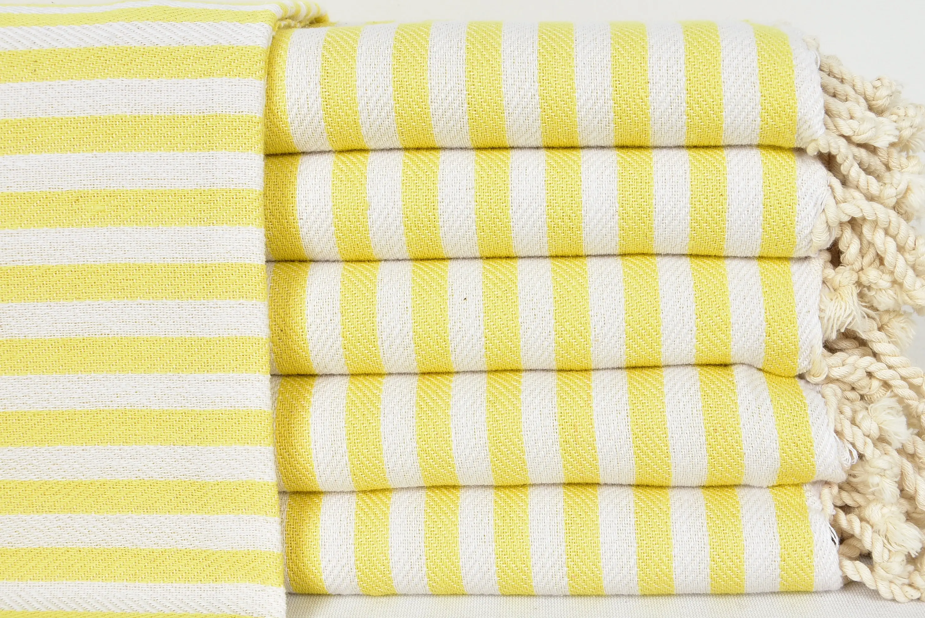 Turkish Cotton Beach Towel Yellow and Beige Striped, 40x70 Inches - 1