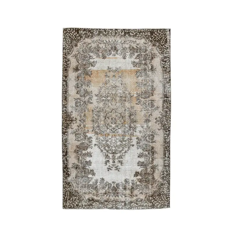Vintage Halı, Büyük 5.4x9 ft Türk Halısı, Kahverengi Bej İkat Yün Halı - 1