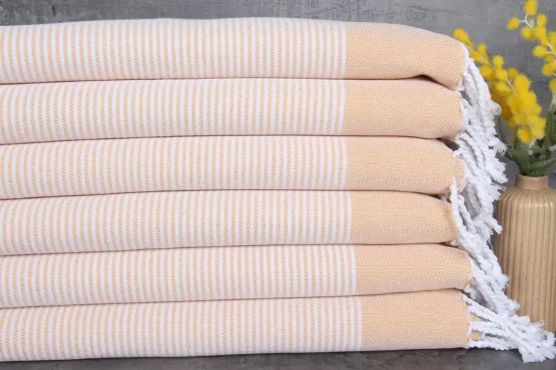 Turkish Hand Towel Mustard Striped Peshkir, 18x40 Inches