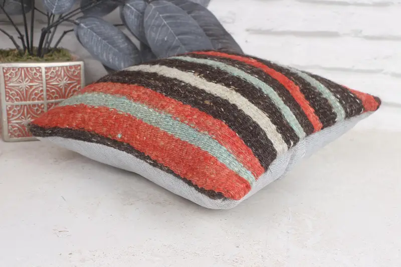 Vintage Kilim Throw Pillow, Pillow for Couch, Neutral Throw Pillow Case, 12x12 Brown Pillow Cover, Kilim Pillow Cover, Pillow Cover - 6
