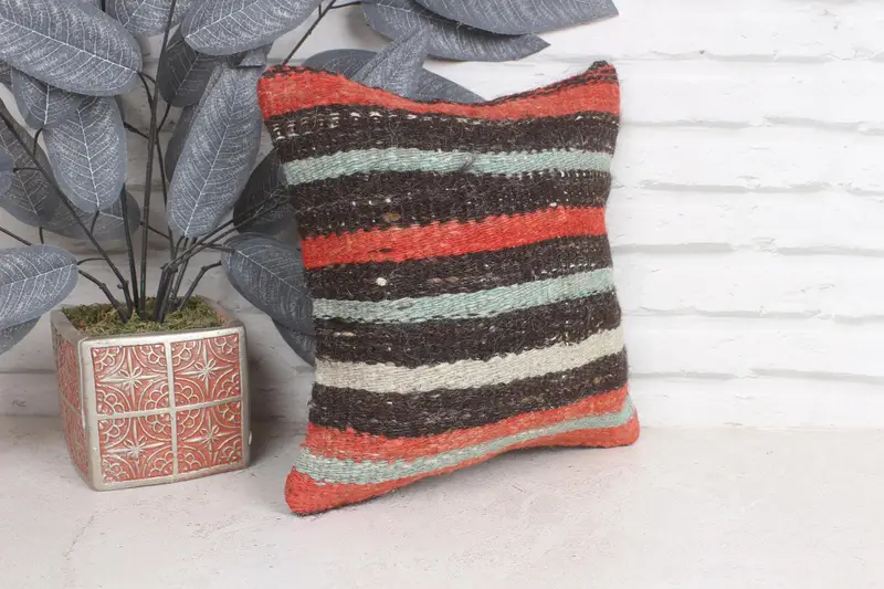 Vintage Kilim Throw Pillow, Pillow for Couch, Neutral Throw Pillow Case, 12x12 Brown Pillow Cover, Kilim Pillow Cover, Pillow Cover - 4