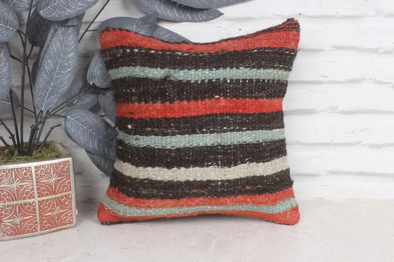 Vintage Kilim Throw Pillow, Pillow for Couch, Neutral Throw Pillow Case, 12x12 Brown Pillow Cover, Kilim Pillow Cover, Pillow Cover - 1
