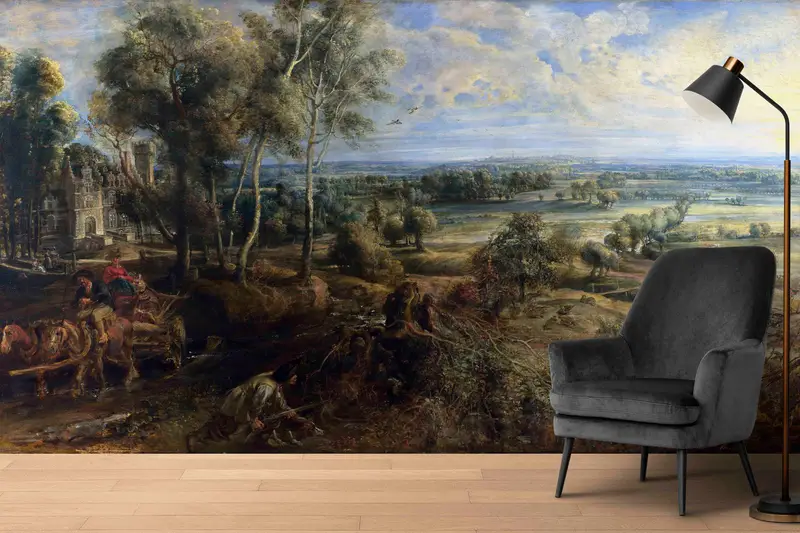 Landscape Wall Mural, Reproduction Wall Mural, Oil Wall Mural, A View of Het Steen Early in the Morning Wall Art, Room Wall Decor, - 5