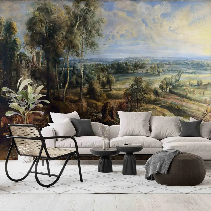 Landscape Wall Mural, Reproduction Wall Mural, Oil Wall Mural, A View of Het Steen Early in the Morning Wall Art, Room Wall Decor, - 7