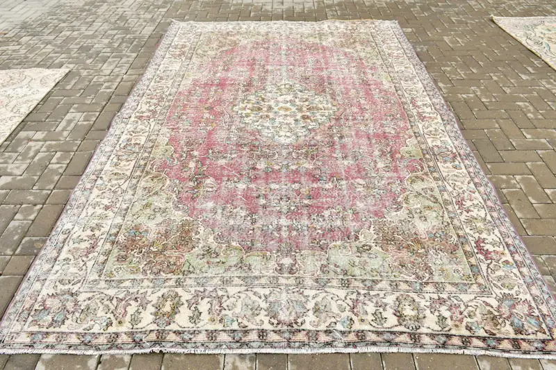 Vintage Halı, 6.6x12.7 ft Oversize Halı, Kırmızı Soyut Yün Türk Halısı - 1