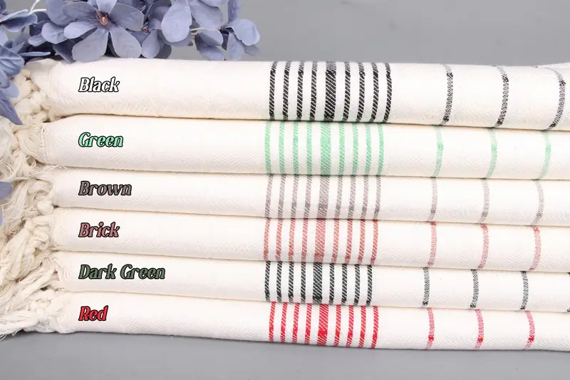 Personalized Striped Turkish Beach Towel Organic Cotton Beige, 40x71 Inches