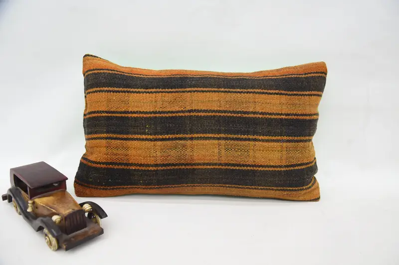 Handmade Kilim Cushion, 12x20 Orange Cushion, Decorative Throw Cushion Case, Ethnical Kilim Rug Pillow, Cushion, Antique Pillows - 4