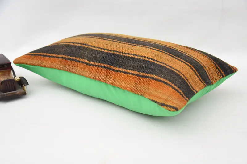 Handmade Kilim Cushion, 12x20 Orange Cushion, Decorative Throw Cushion Case, Ethnical Kilim Rug Pillow, Cushion, Antique Pillows - 6