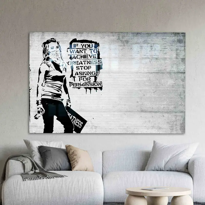 Zarif Baskılı Cam: Banksy Kadın Graffiti Çağdaş Sanat