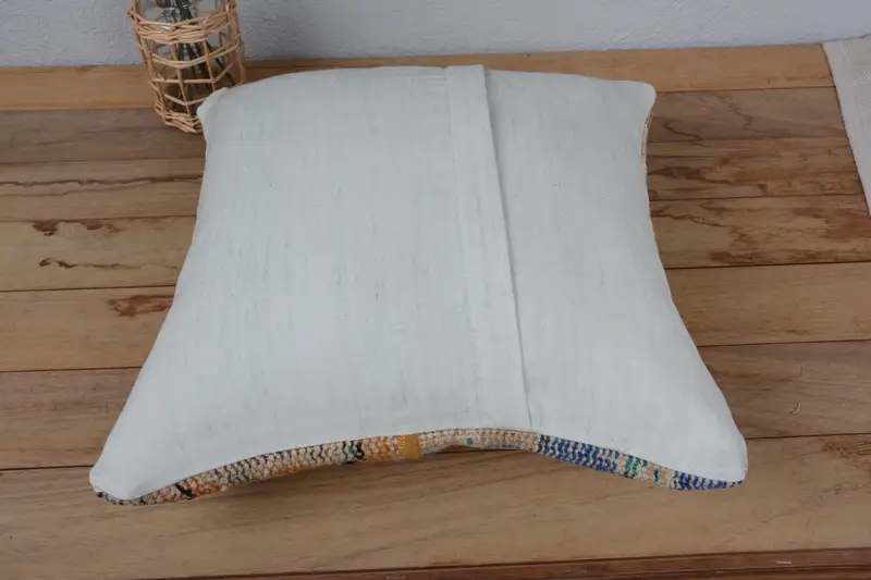Cushion, Turkish Bench Pillow Cover, Vintage Kilim Throw Pillow, Gift Pillow, Pillow for Couch, Vintage Throw Pillow, 16x16 Blue Pillow Case - 6