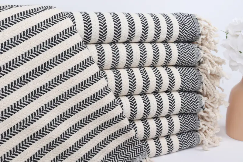 Black Cotton Towel Personalized Turkish Chevron, Bachelorette Gifts, 40x71 Inches