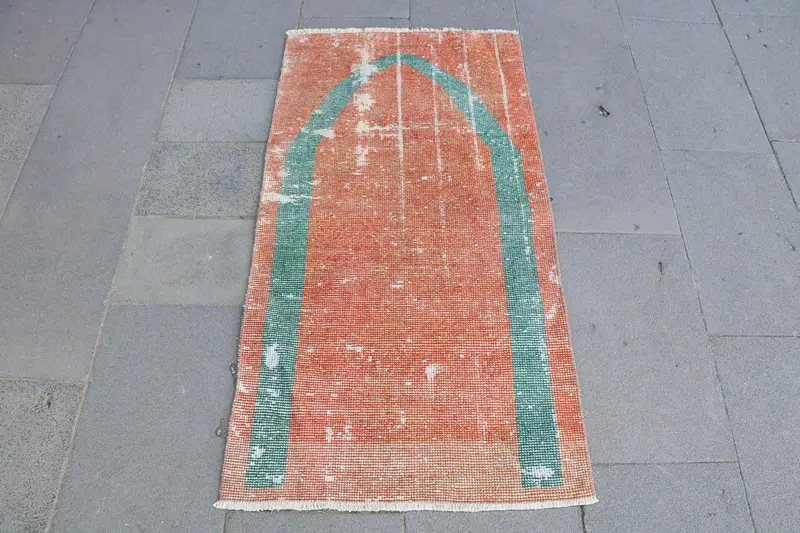 2,1x4 ft Teppich, Vintage türkischer kleiner Teppich, roter Oushak Wollteppich - 1