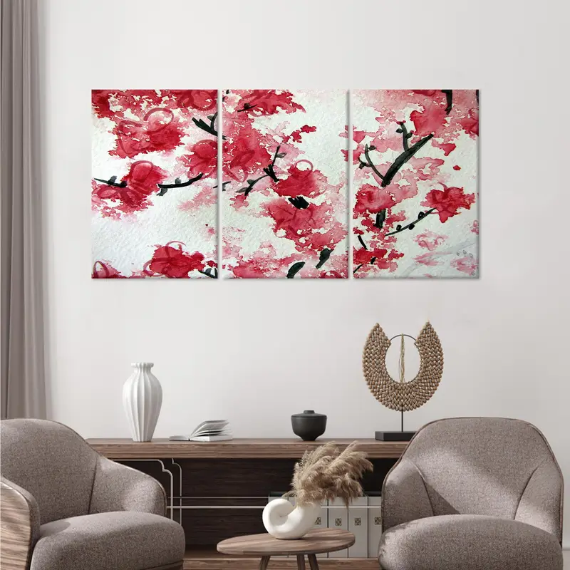 Kırmızı tuval dekor, çiçek duvar sanatı, çiçek sanat dekoru, Japon duvar sanatı, duvar asma sanatı, ev dekoru sanatı, tuval sanat dekoru, modern tuval - 6
