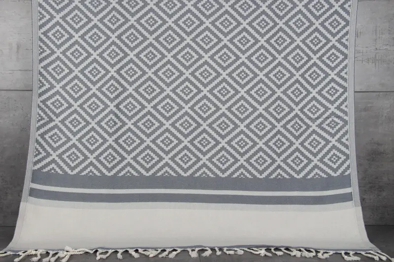 Custom Turkish Towel Dark Gray Geometric Beach Towel, 36x69 Inches