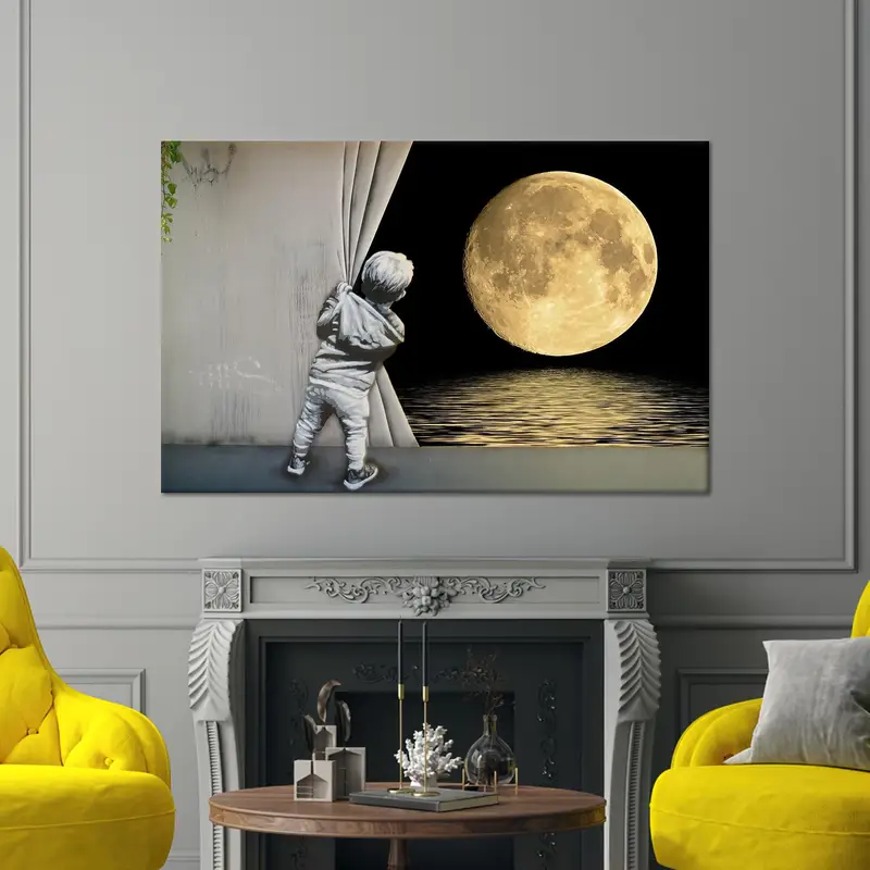 Enchanted Banksy Full Moon Canvas Print - Artistic Wall Decor