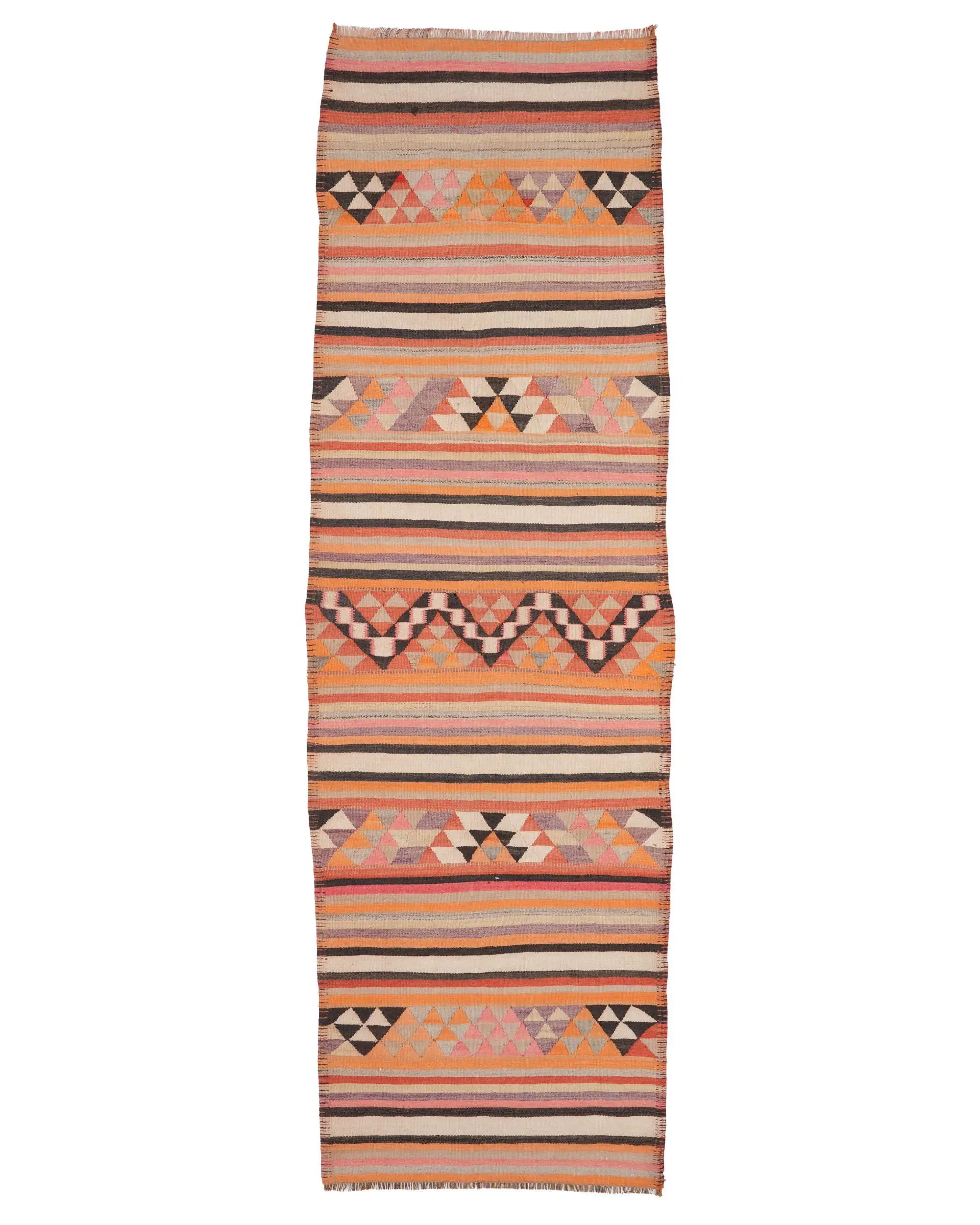 3.37x11.4 ft Runner Turkish Rug, Vintage Rug, Orange Pink Oriental Wool Rug - 1