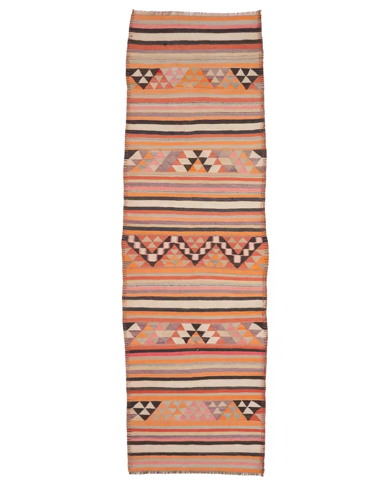 Canlı 3,4x11,4 ft Halı, Gökkuşağı Oryantal Desenli Turuncu