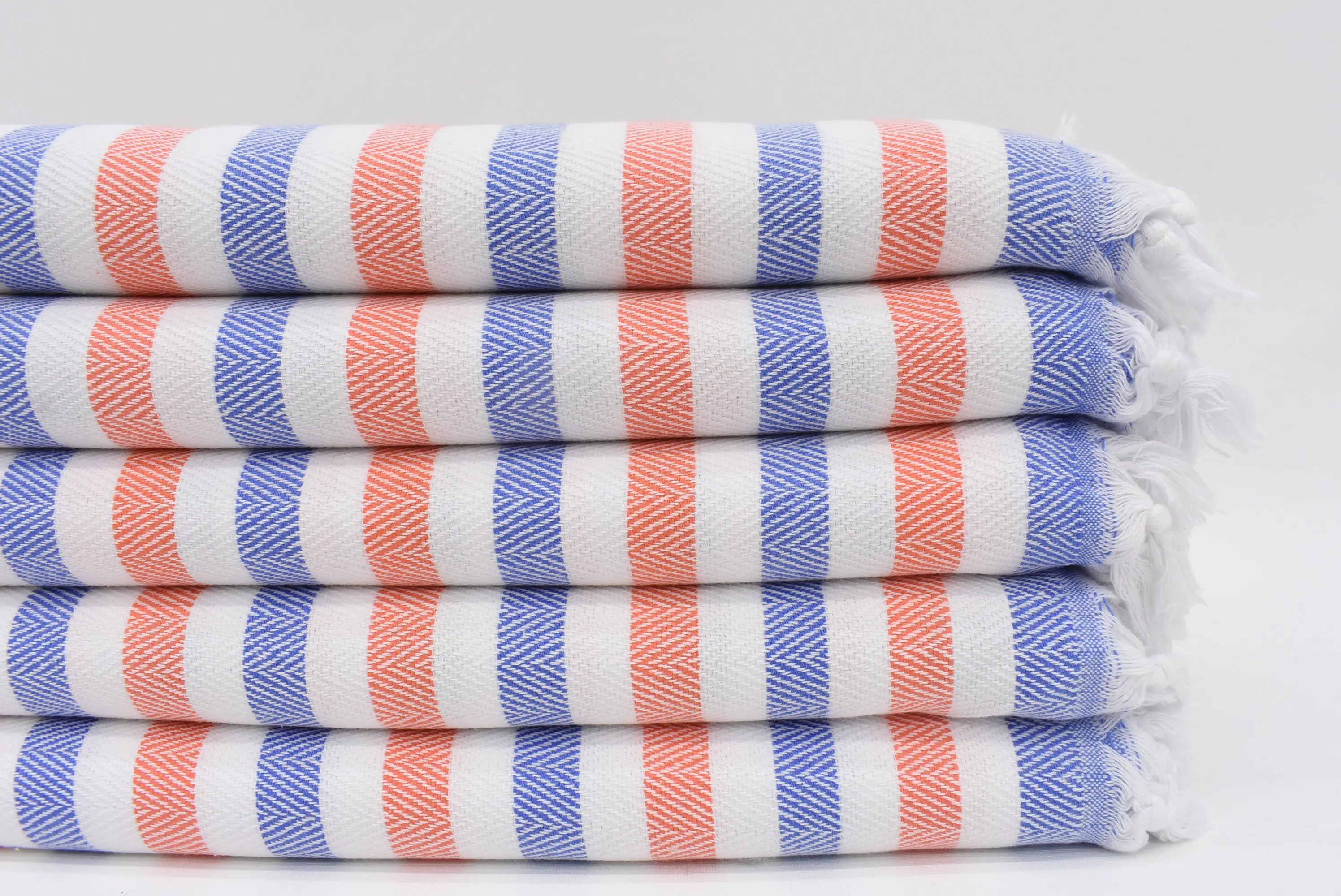 Personalized Turkish Beach Towel Sax Blue-Orange Stripes, 63x40 Inches - 1