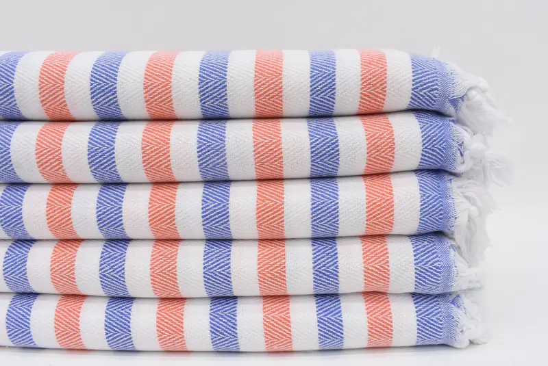 Personalized Turkish Beach Towel Sax Blue-Orange Stripes, 63x40 Inches