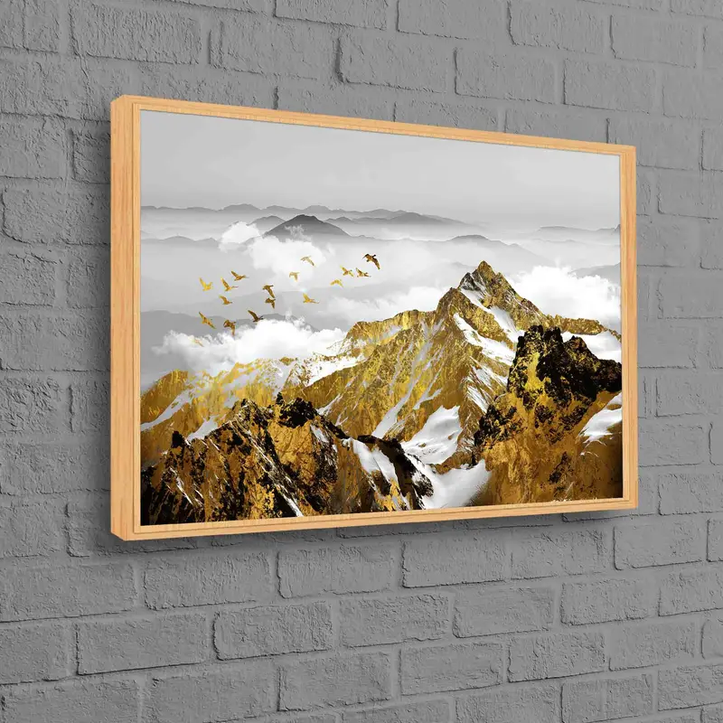 モダンなスカンジナビアの山キャンバス プリント - トレンディな抽象的なゴールド
