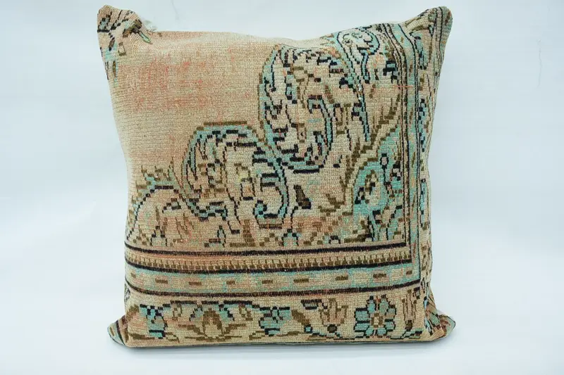 Tapestry Pillow Case, Kilim Cushion Sham, 32x32 Beige Pillow Case, Aztec Pillow Sham, Cushion Cover, Gift Pillow, Interior Designer Pillow - 1
