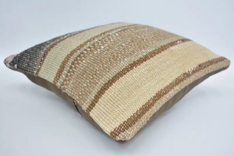 12x12 Beige Pillow Case, Ethnical Kilim Rug Pillow, Cushion Case, Turkish Pillow, Turkish Kilim Pillow, Outdoor Patio Pillow Cover - 6
