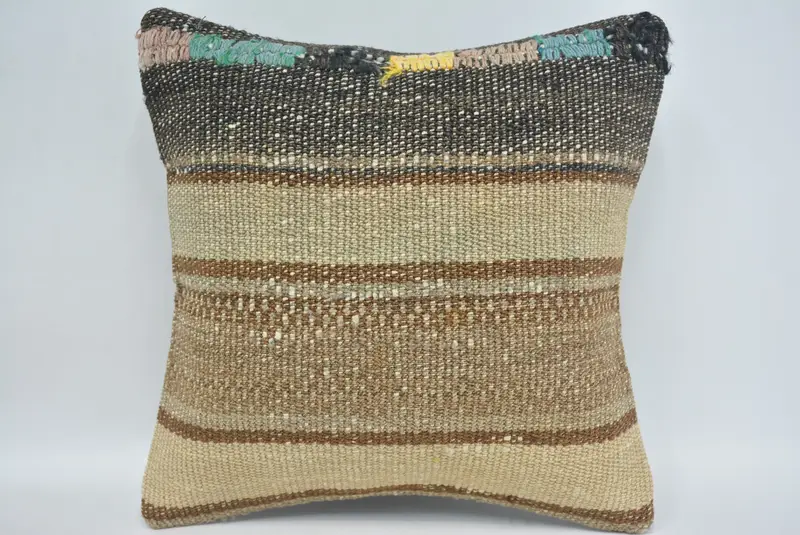 12x12 Beige Pillow Case, Ethnical Kilim Rug Pillow, Cushion Case, Turkish Pillow, Turkish Kilim Pillow, Outdoor Patio Pillow Cover - 1