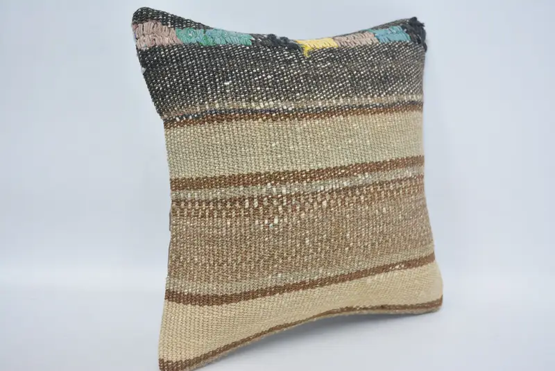 12x12 Beige Pillow Case, Ethnical Kilim Rug Pillow, Cushion Case, Turkish Pillow, Turkish Kilim Pillow, Outdoor Patio Pillow Cover - 3