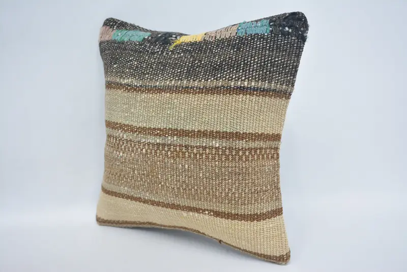 12x12 Beige Pillow Case, Ethnical Kilim Rug Pillow, Cushion Case, Turkish Pillow, Turkish Kilim Pillow, Outdoor Patio Pillow Cover - 4