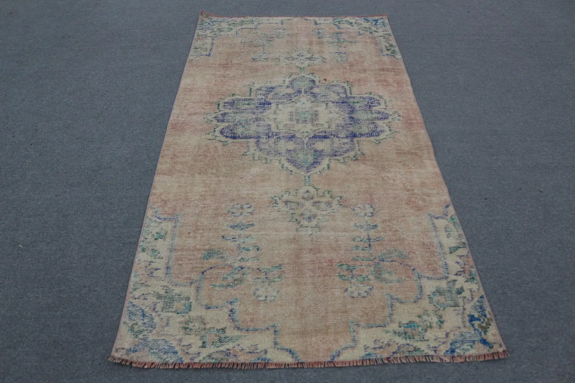 Vintage Rug, 3.9x7.8 ft Area Rug, Blue Brown Wool Rug - 1