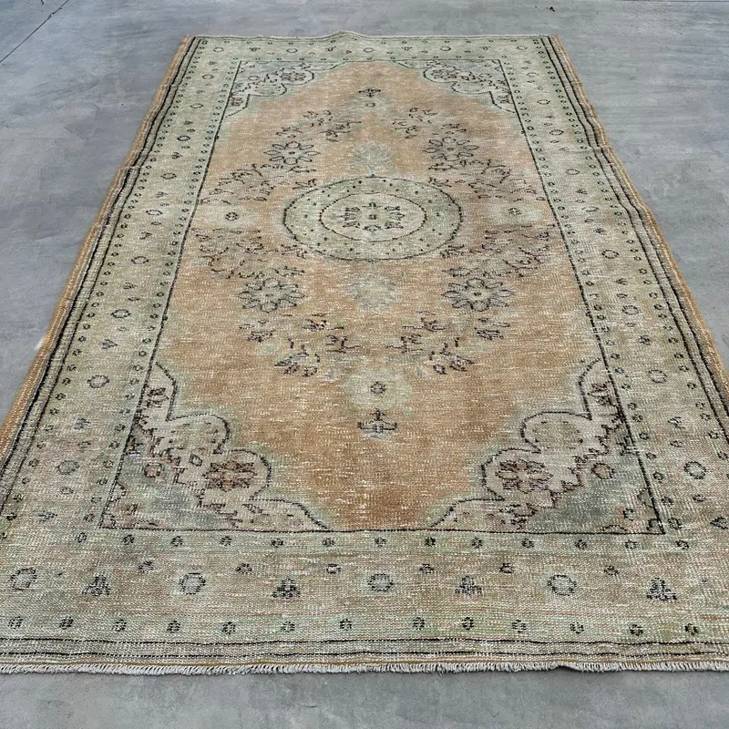Vintage Oushak Large Rug 5.4x9.1 ft (165x278 cm), Turkish Brown Animal Print Rug - 1