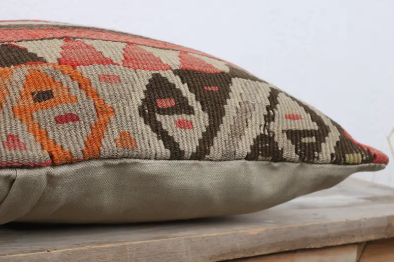 Pillow, Antique Pillows, Bohemian Cushion Pillow Cover, Vintage Pillow, 14x14 Red Cushion Case, Ethnical Kilim Rug Pillow - 6