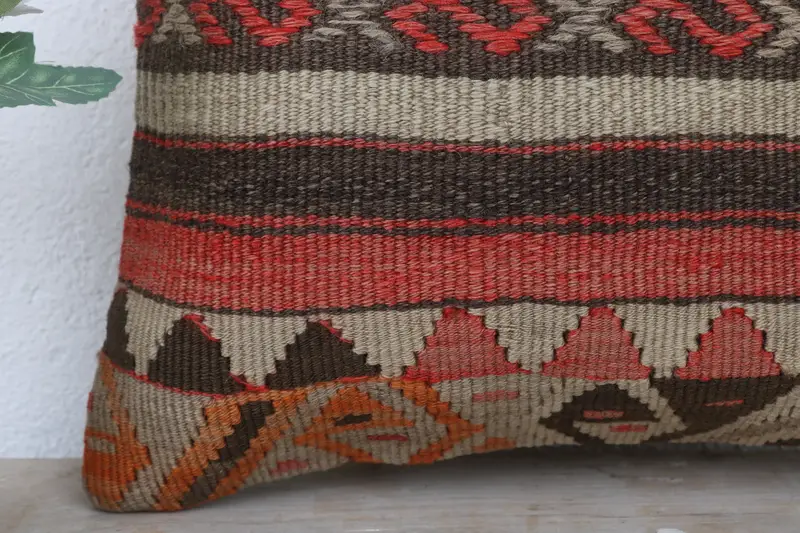 Pillow, Antique Pillows, Bohemian Cushion Pillow Cover, Vintage Pillow, 14x14 Red Cushion Case, Ethnical Kilim Rug Pillow - 3