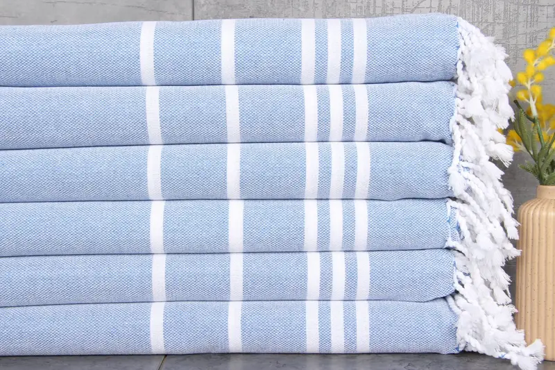 Beach Towel Monogrammed Turkish Cotton Sax Blue Stripes, 40x71 Inches