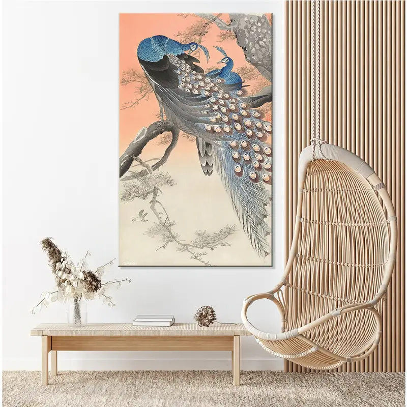 Ohara Koson, Two Peacocks On Tree Branch, Giclee Fine Art, Vintage Bird Art, Animal Print, Japanese Wall Art, Living Room Wall Art, Canvas, - 1