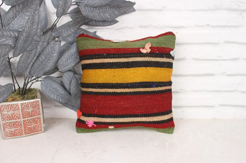 Pillow for Couch, Cushion Case, Kilim Pillow, 12x12 Red Pillow Sham, Outdoor Throw Pillow Cover, Home Decor Pillow, Farmhouse Cushion Case - 1