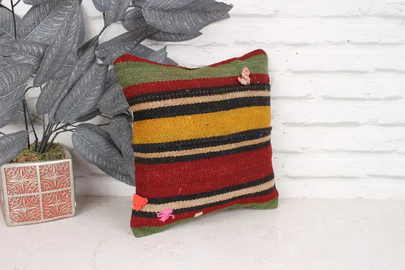 Pillow for Couch, Cushion Case, Kilim Pillow, 12x12 Red Pillow Sham, Outdoor Throw Pillow Cover, Home Decor Pillow, Farmhouse Cushion Case - 3