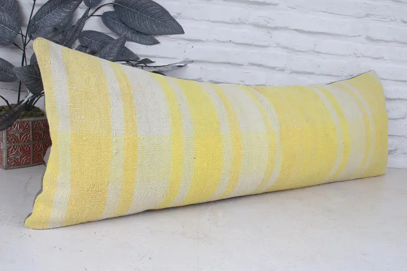 Bolster Throw Pillow, 12x36 Yellow Pillow Case, Kilim Cushion Sham, Vintage Kilim Throw Pillow, Interior Designer Pillow, Pillow Sham - 3