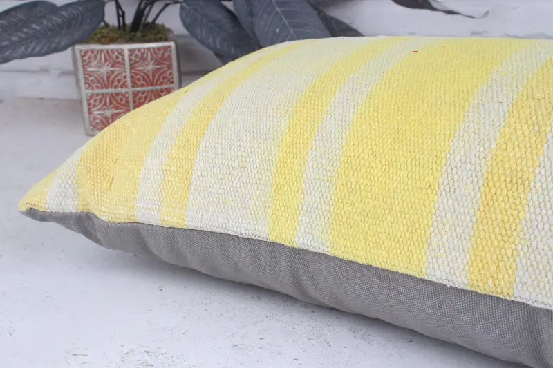 Bolster Throw Pillow, 12x36 Yellow Pillow Case, Kilim Cushion Sham, Vintage Kilim Throw Pillow, Interior Designer Pillow, Pillow Sham - 7
