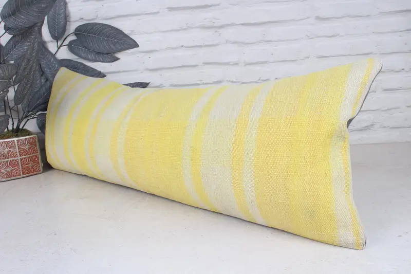 Bolster Throw Pillow, 12x36 Yellow Pillow Case, Kilim Cushion Sham, Vintage Kilim Throw Pillow, Interior Designer Pillow, Pillow Sham - 4