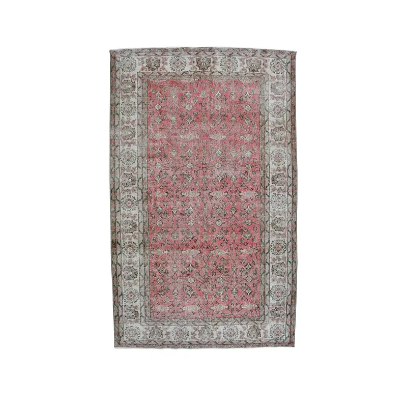 6,4 x 10,5 Fuß türkischer Oushak-Teppich, roter floraler Vintage-Teppich aus Wolle - 1