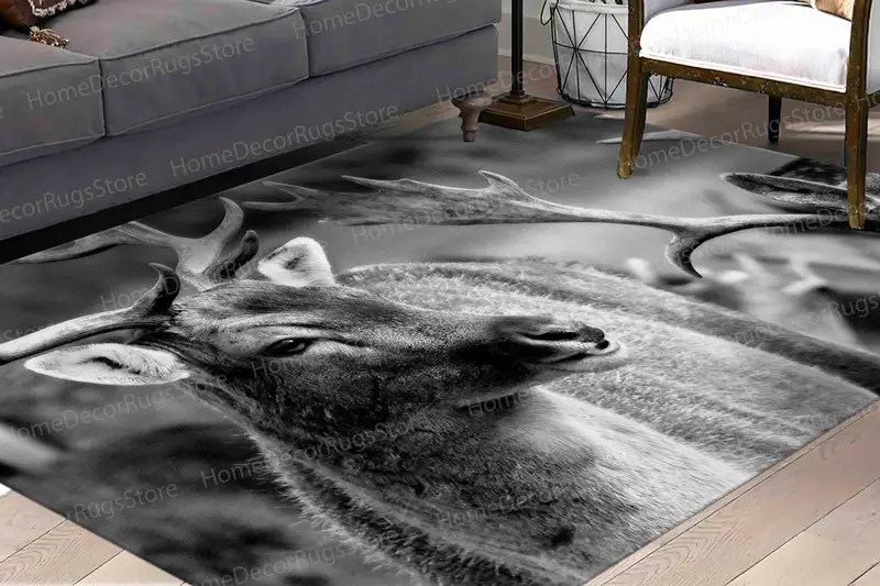 Elegante alfombra estampada con majestuoso diseño fotográfico de vida salvaje y ciervos