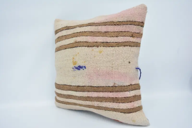 Cushion, Handmade Kilim Cushion, Boho Pillow, Comfy Throw Cushion Case, Vintage Kilim Pillow, Outdoor Throw Cushion Case, 16x16 Beige Cushion Case - 4