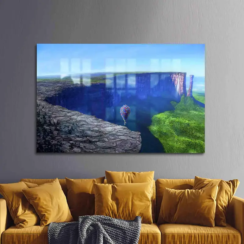 Baskılı Cam: Renkli Hava Balonu Macera Yukarı Teması