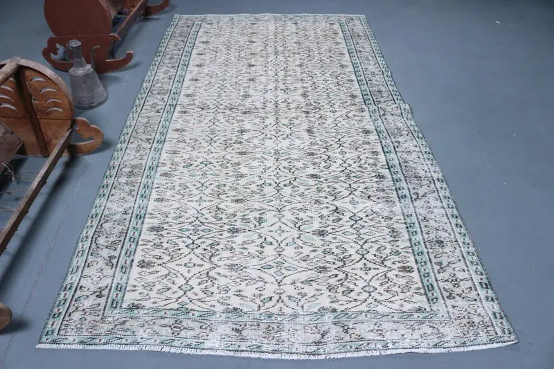 5.1x9.2 ft Oushak Vintage Halı, Mavi Ombré Yün Türk Halısı - 1