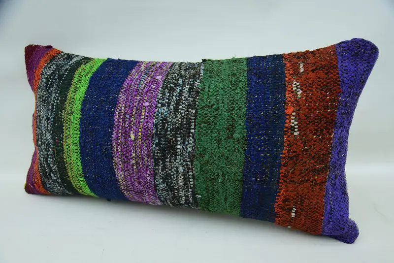 Designer Throw Cushion, Pillow for Sofa, 12x24 Green Pillow, Pillow, Gift Pillow, Toss Pillow Case, Living Room Throw Cushion Case, Kilim Pillow - 3